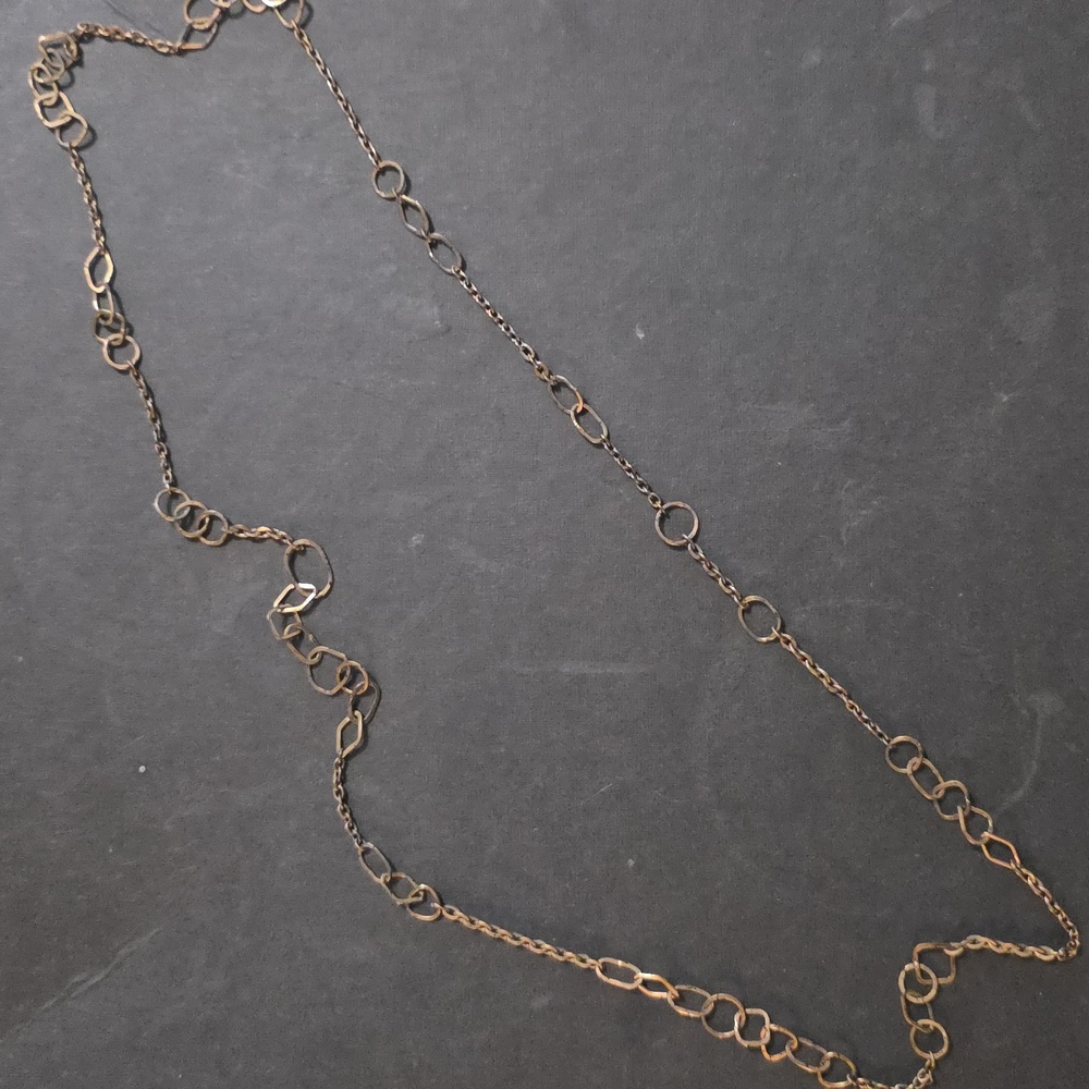 Vintage Brass Geometric Chain Necklace 16"
